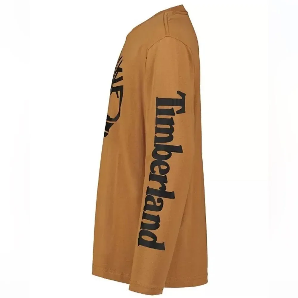 Timberland LG 14/16 Brown Long Sleeve Logo TShirt Cotton Casual Crew Neck shirt